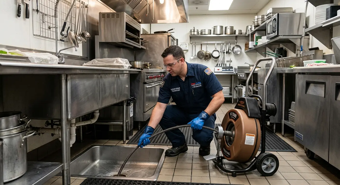 Commercial drain cleaning service in a restaurant kitchen in Kernersville